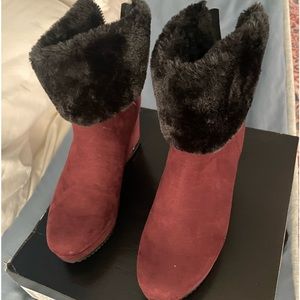 Brand new DKNY Nadra-wedge bootie size 7.5 black and maroon color.
